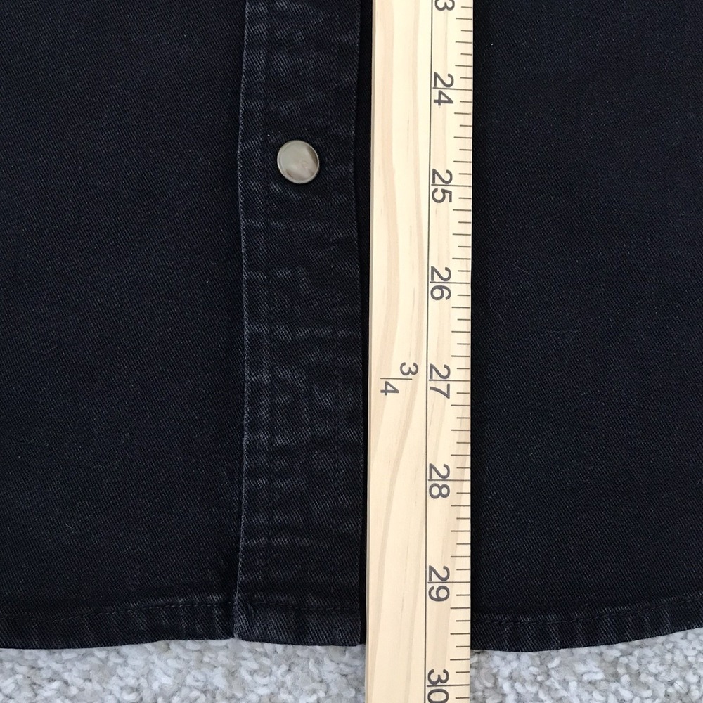 Wrangler Black Denim Shirt Pearl Snap Mens Large Dark Wash Western Yoke Rodeo - Picture 13 of 14